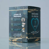 Product packaging with text and graphics on a reflective surface