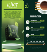 Ilivit natural detox tea packaging with preparation steps and product details.
